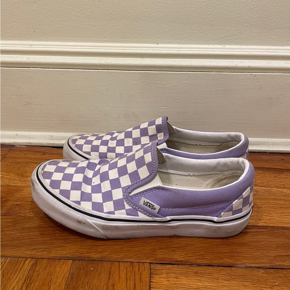 Purple checkered Vans Slip Ons